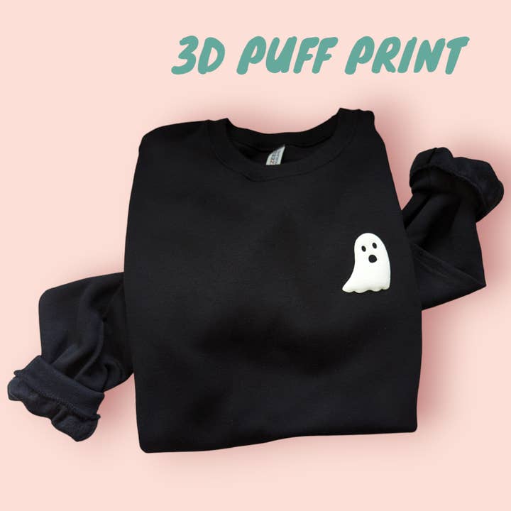 Camisola de Halloween com Estampa Puff Fantasma de Outono por atacado de P E T I T R U E