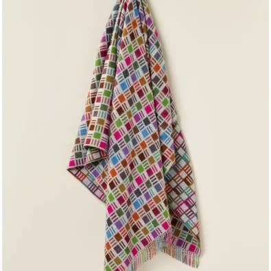 Bronte Moon - Wholesale Throw Blanket - Merino Lambswool Throw Blanket - Ribbon Multi-Beige - Made in England,