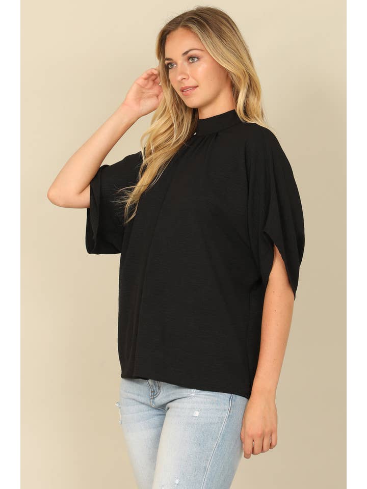 You & Me - Wholesale Blouse - Women's - YMT20083V-SOLID BACK RIBBON DOLMAN SLEEVE HIGH NECK TOP4