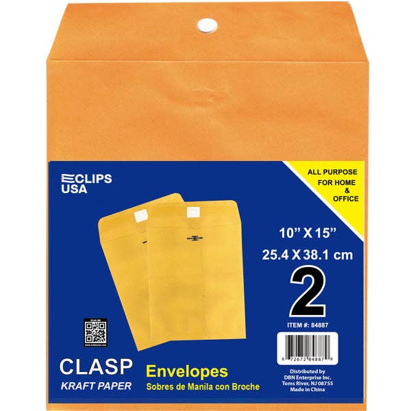 Kraft Clasp Envelopes 10x15 in, 2 Pack – 48 Units for wholesale by Eclips USA