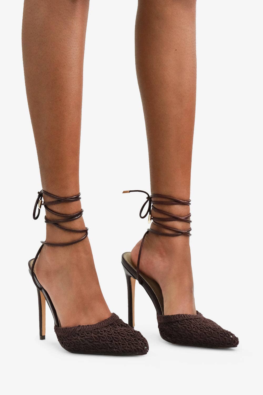 XANDRA - Chocolate Crochet Look Stiletto Heels for wholesale on Faire3