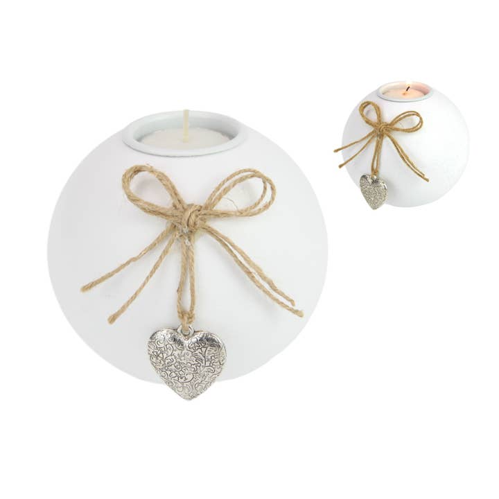10cm White MDF Candle Holder with Silver Heart for wholesale by Cubby House by Malmar