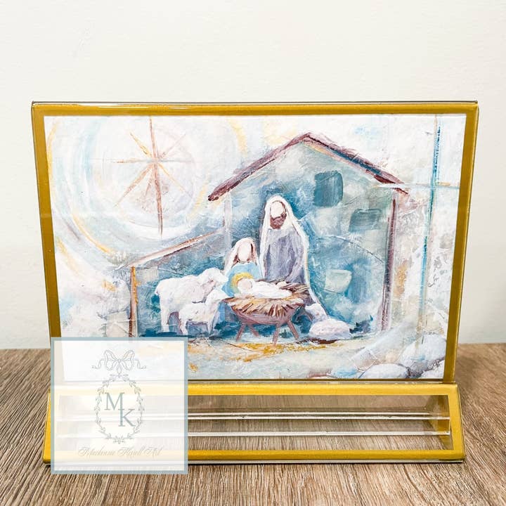 Mackenzie Kissell Art - Wholesale Art Print - Baby Jesus Nativity Print in Acrylic Gold Frame 4x6