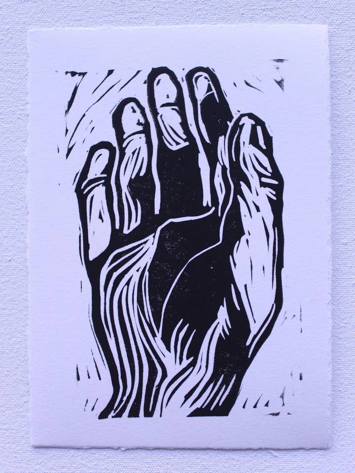 5x7" Hand nr.1 Linocut-blocktryck Originalkonst för wholesale av Lying Dog Press
