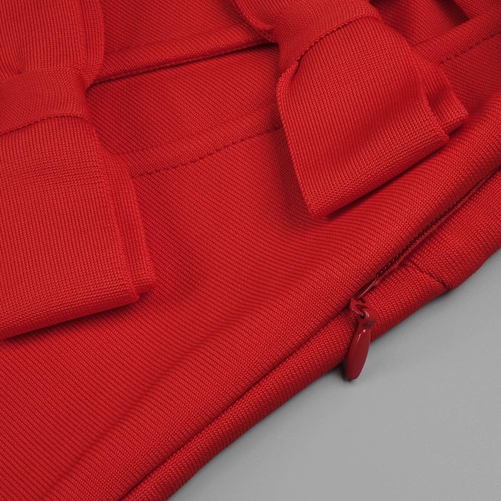 SY030 Chic Asymmetrical Bow Dress - Trendy Red Mini for wholesale on Faire6