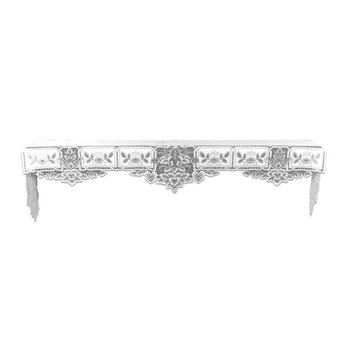 Heritage Lace - Wholesale Table Runner - Vintage Floral Leaf 20x91 Lace Mantle Scarf White