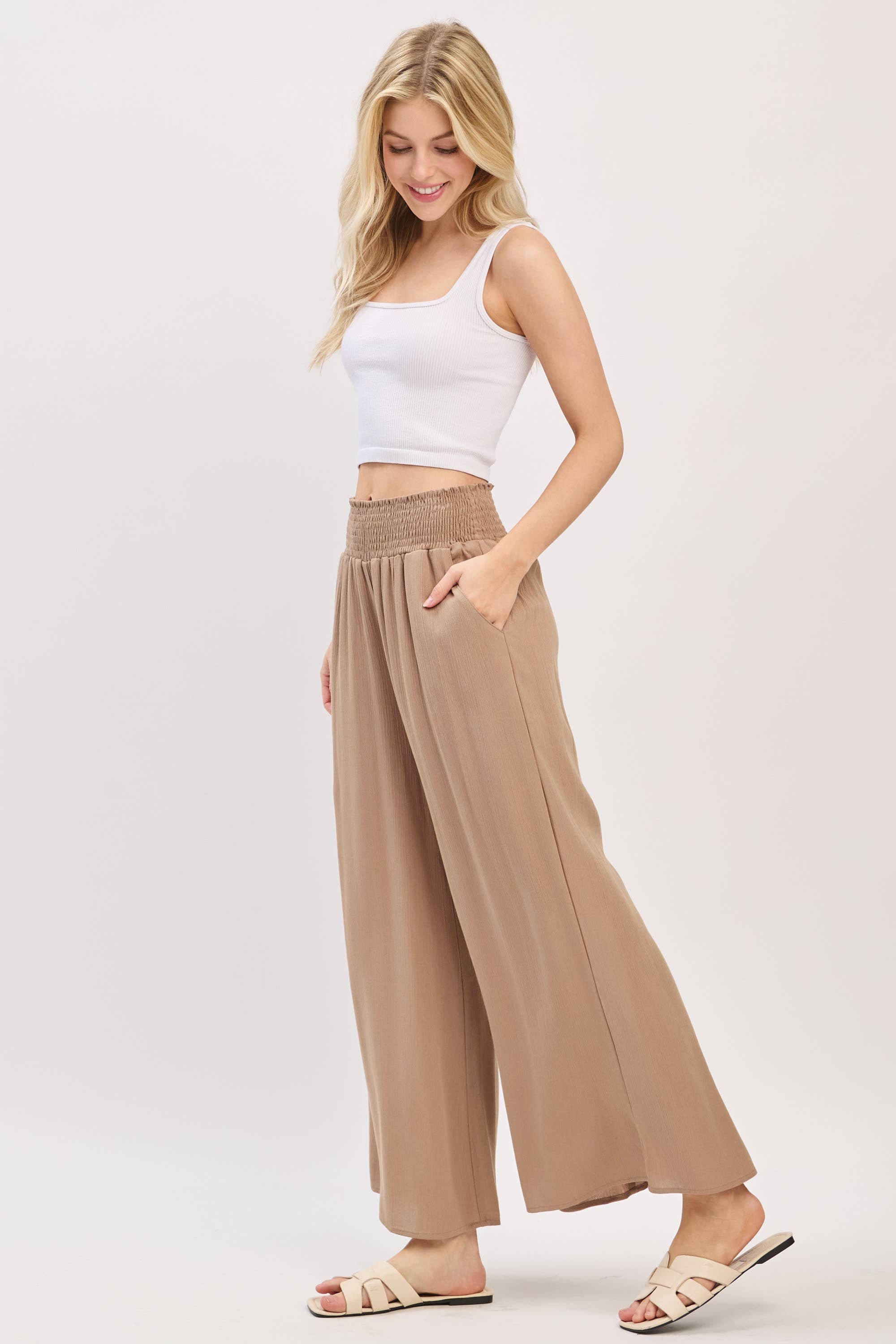 Final Touch - Wholesale Pants - Women's - Waist Smocked Wide Leg Pants - VLP70000326