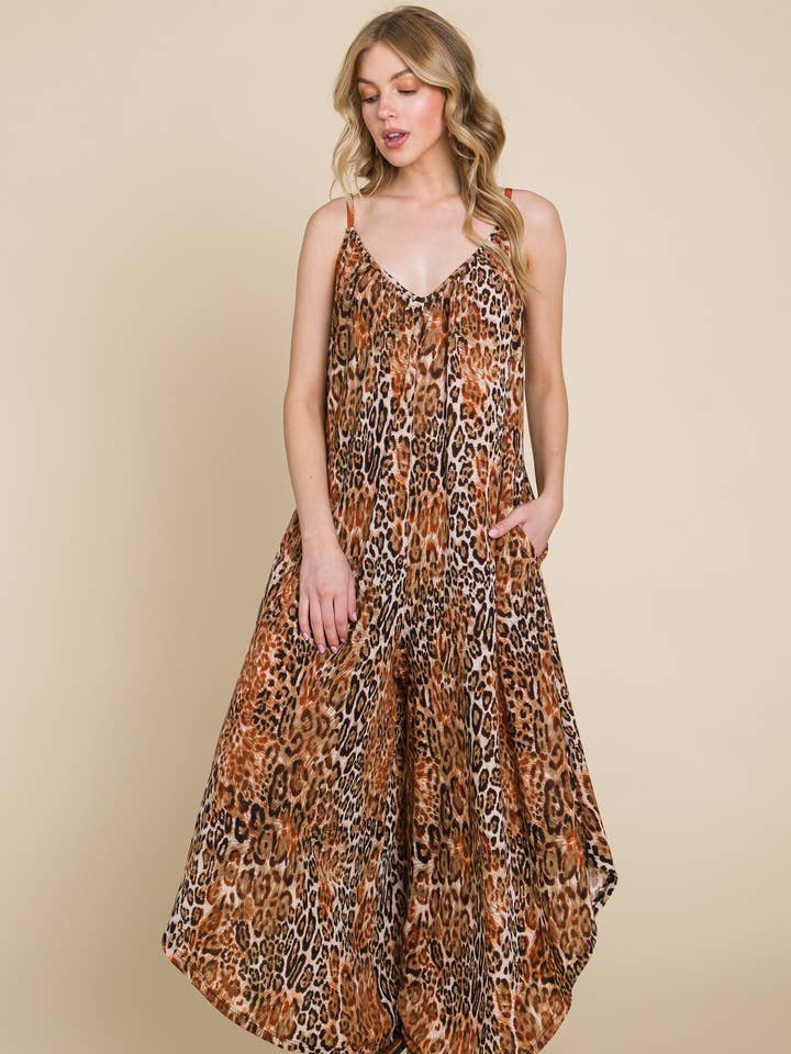 ETR-8955-PL Plus Size Animal Printed Wide Leg Jumpsuit for wholesale by Emerald Collection