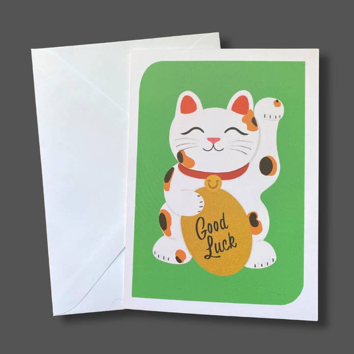 Lucky Cat Greeting Card for wholesale by Polk Salad Abbie