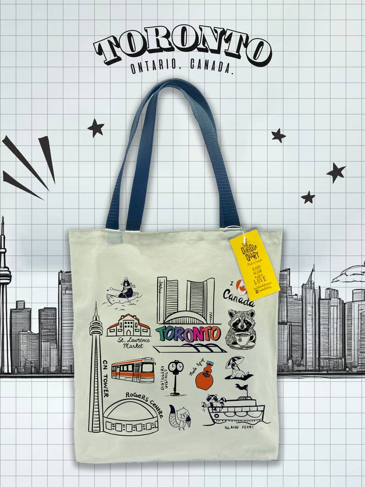 Sac fourre-tout en toile Toronto Icones pour la vente par The Doodle Diary