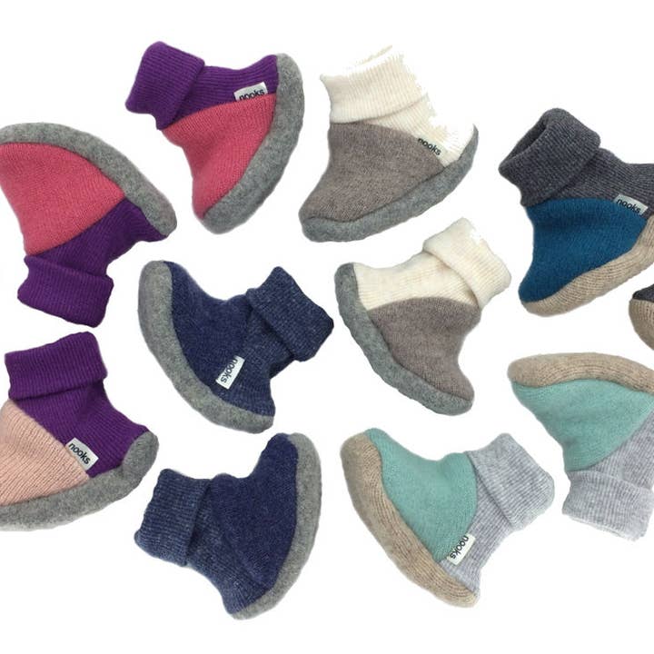 Upcycled Cashmere Pre-Walking Booties for wholesale by Nooks Design