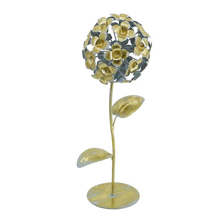 A&B Home Group Inc. - Wholesale Decorative Tabletop Object - 5x5x14" Gold Iron Hydrangea Statue on Round Base 4EA/CTN