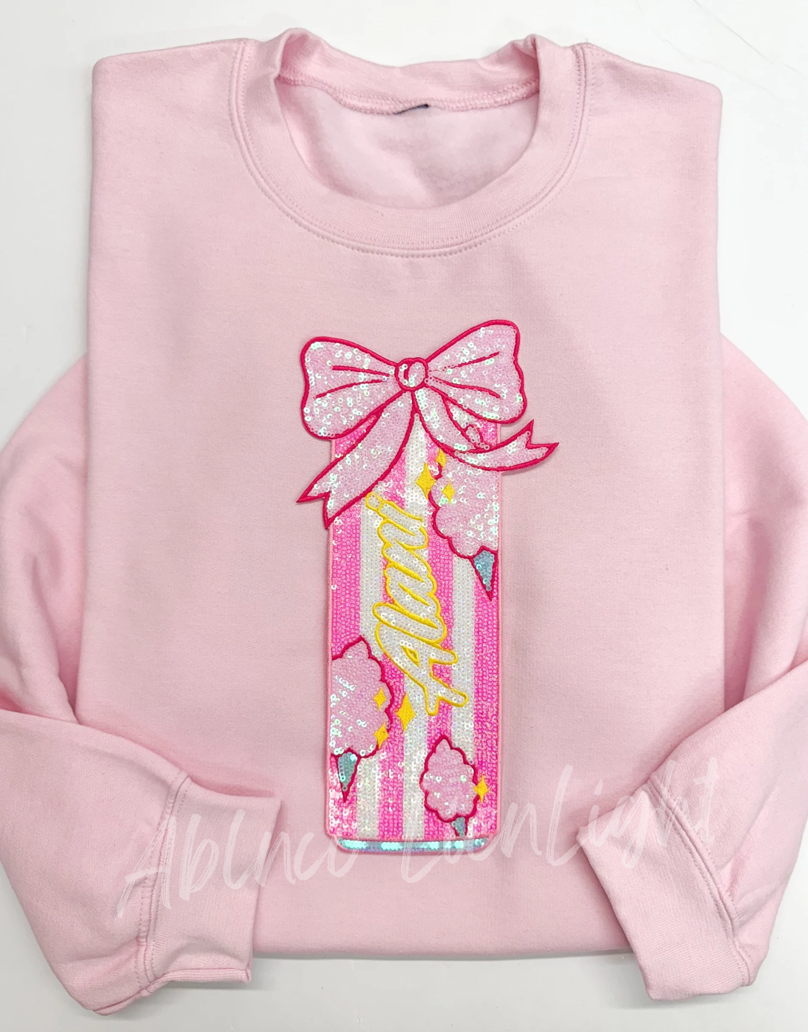 Pink Cotton Candy Alani Energy Drink Sequin Patch Sweatshirt for wholesale on Faire0