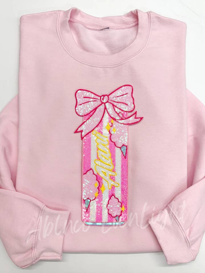 Pink Cotton Candy Alani Energy Drink Sequin Patch Sweatshirt for wholesale on Faire
