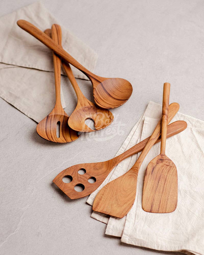 Bali Harvest – Utensílios para servir por atacado – Conjunto de espátula de madeira de teca - servidor de salada de colher de mistura7