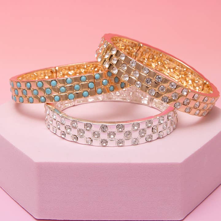 Embellished Pavé Checker Pattern Stretch Bracelet for wholesale by SP Sophia Collection