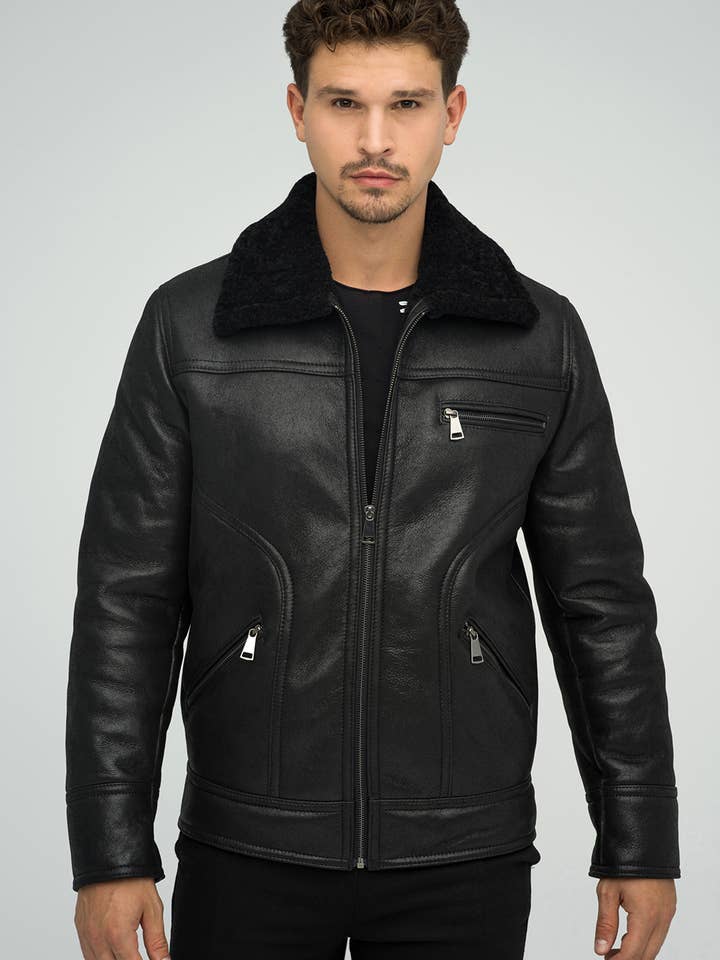 Veste en peau de mouton mérinos naturelle pour homme 378 pour la vente par A&A Vesa