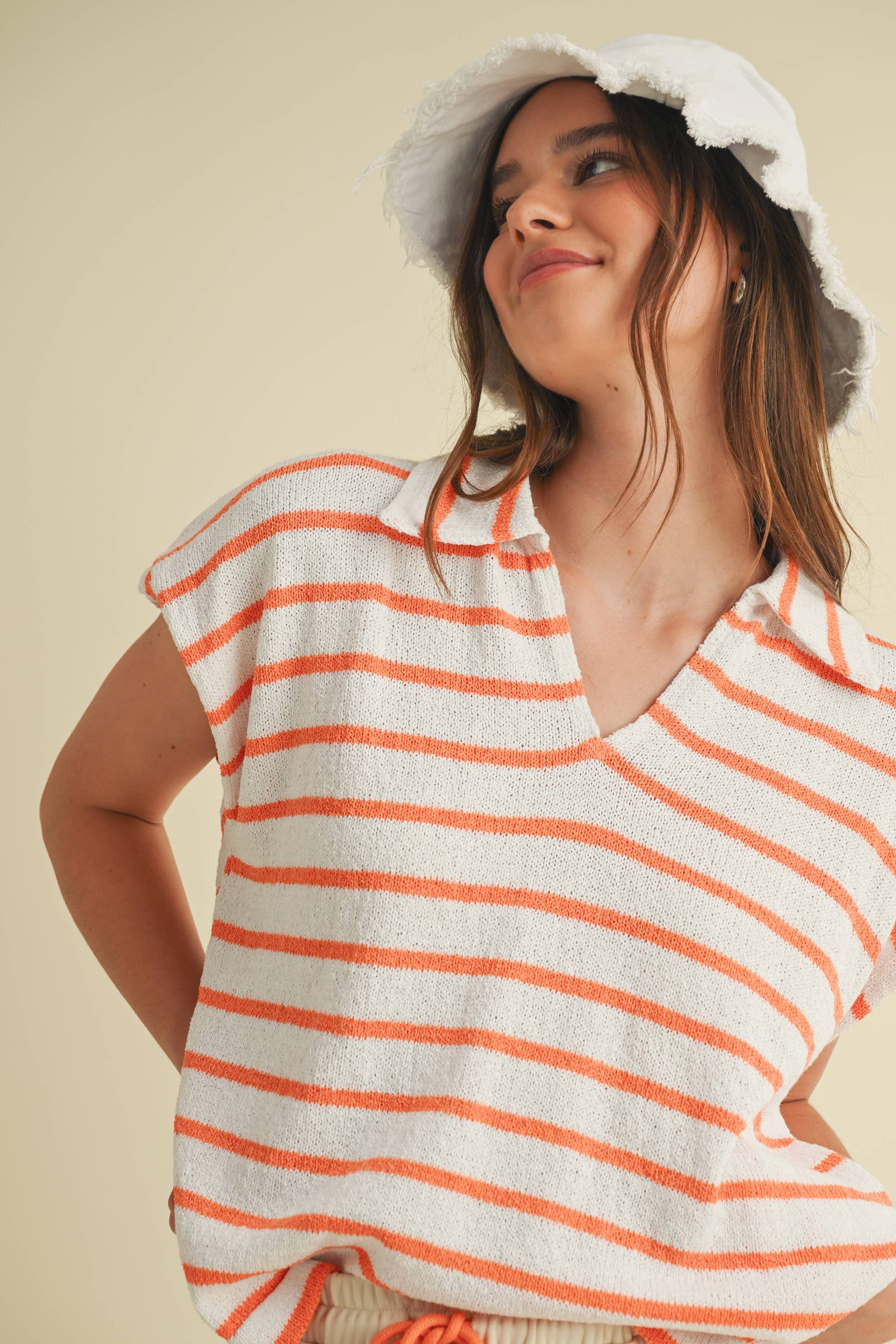 Cloud Ten - Wholesale Knit Top - Women's - CSW18065 - STRIPED COLLARED V NECK TOP4
