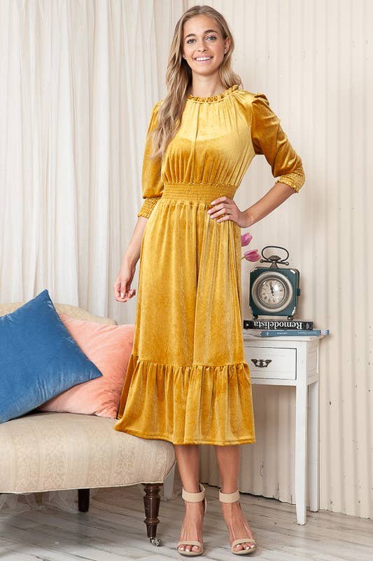 Reborn J - Wholesale Dress - Women's - Velvet Three Quarter Sleeve Midi Dress3