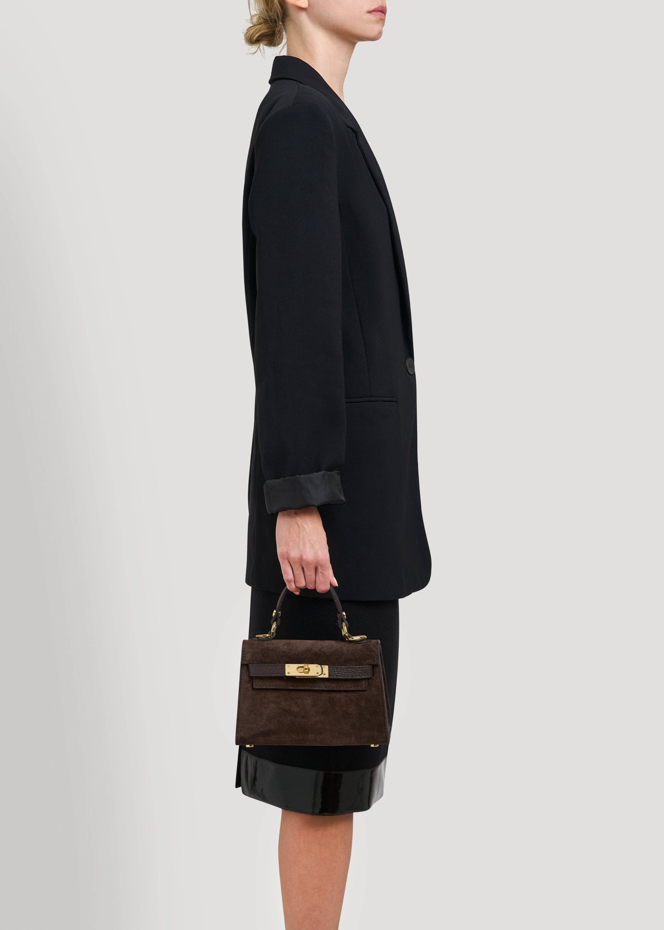 Voemièn - Wholesale Top Handle Bag - Women's - Victoria Bag in Dark Brown Suede and Dollar Leather6