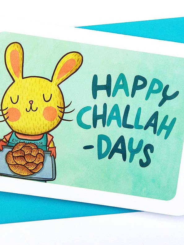 Happy Challah Days Bunny Hanukkah Greeting Card for wholesale by My Zoetrope