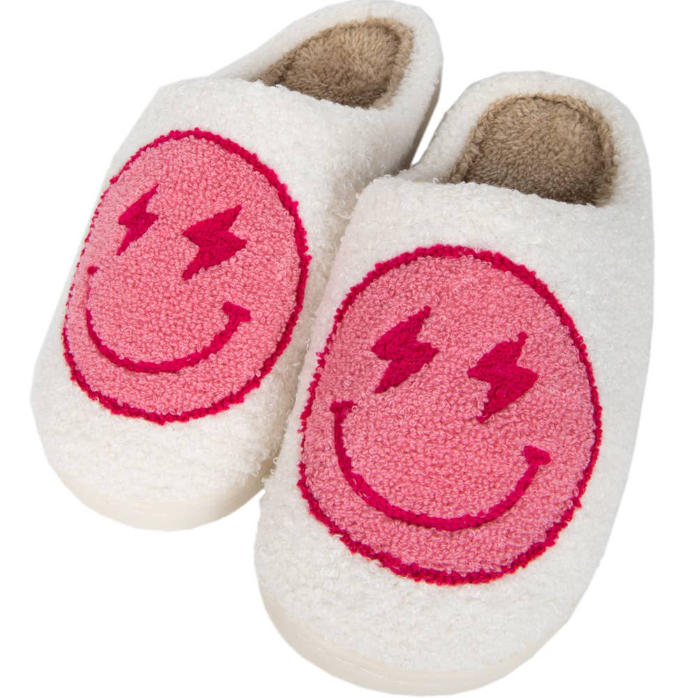 Katydid - Wholesale Slippers - Women's - Hot Pink and White Lightning Happy Slippers1