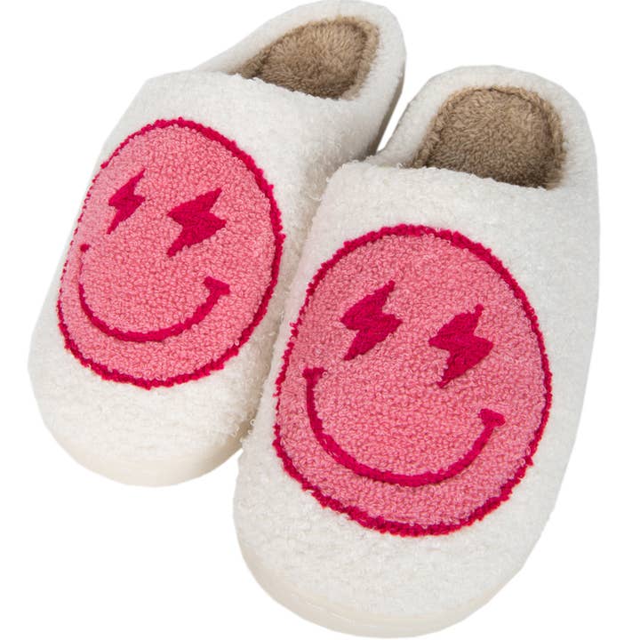 Katydid - Wholesale Slippers - Women's - Hot Pink and White Lightning Happy Slippers1