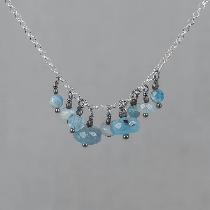 Necklace bunches of silver + Aquamarine for wholesale by Jéh Jewels