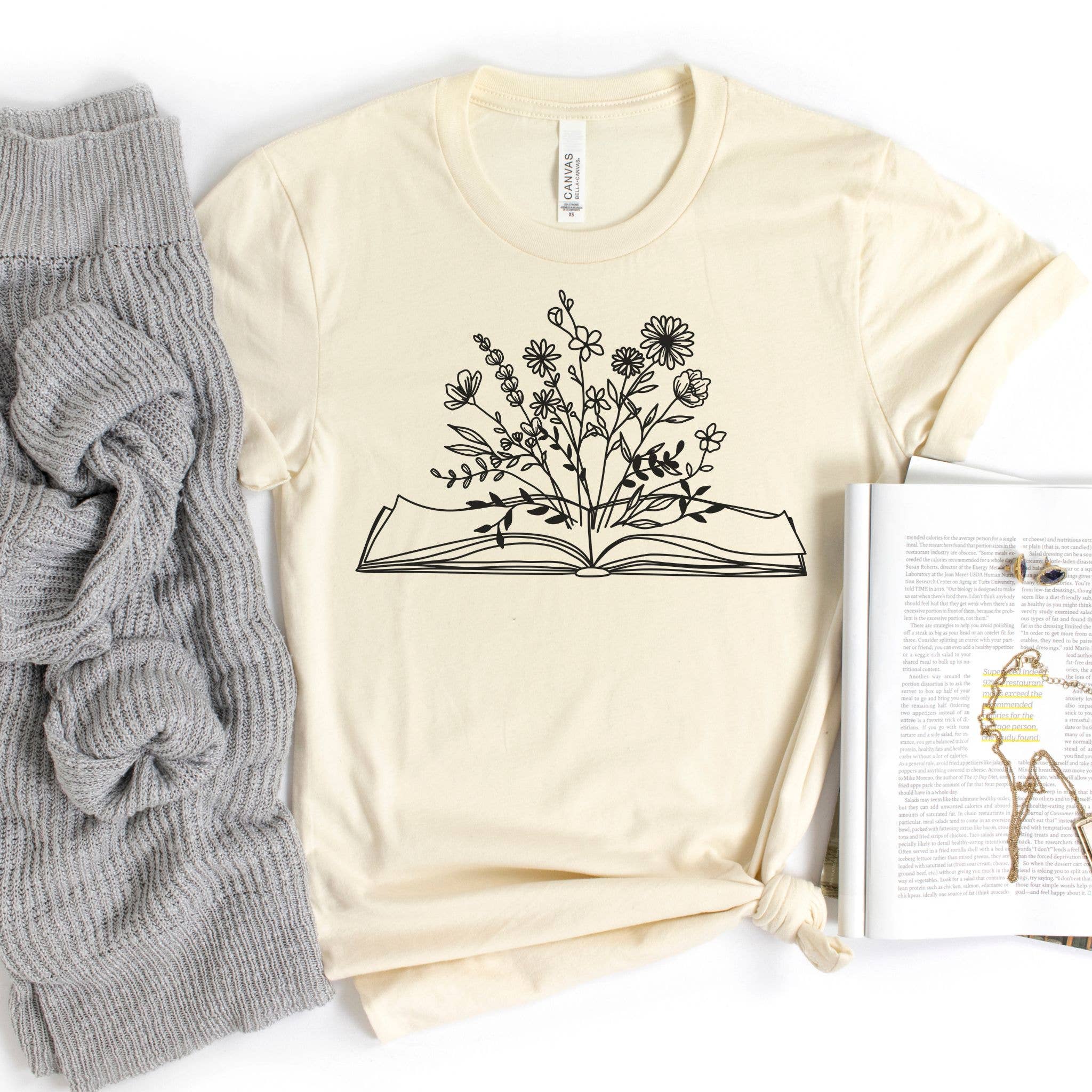 Wholesale Floral Book Graphic Tee Natural for your store Faire