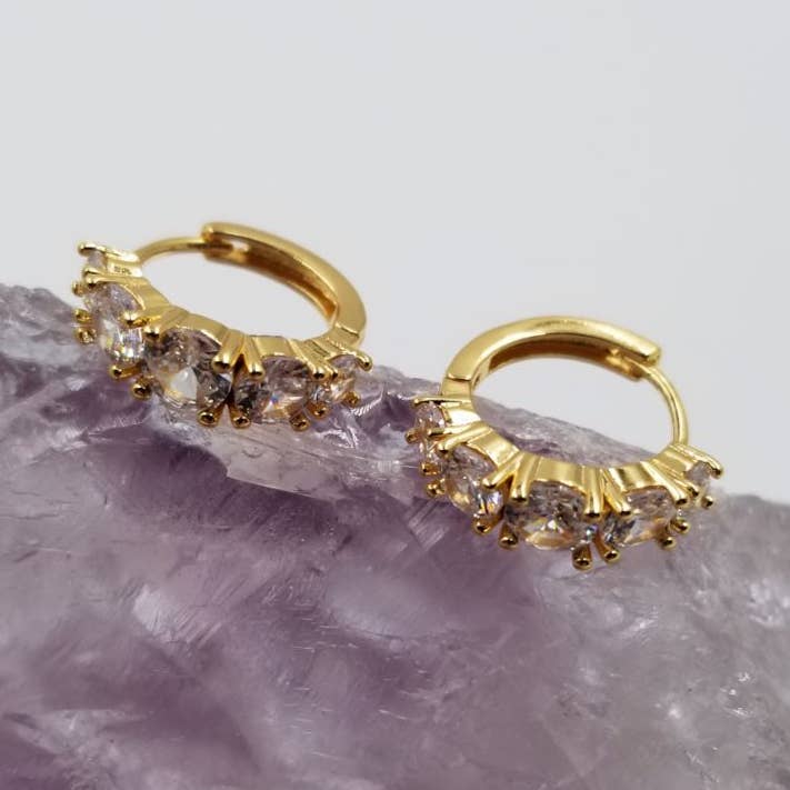 18K Gold Plated Crystal Huggies Earrings for wholesale by magnolia jewelry