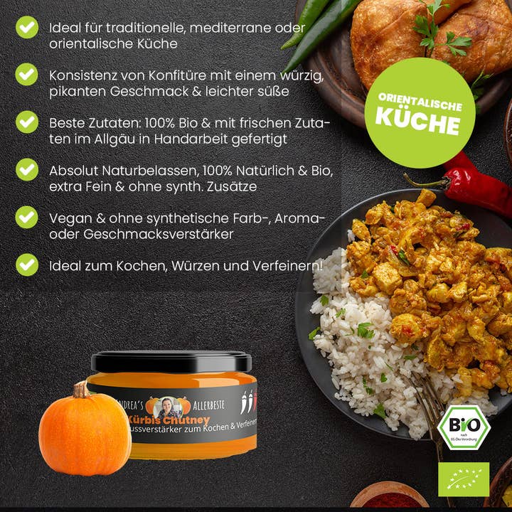 SANUUS® Better Living - Venta al por mayor Chutney - 120 g de chutney de calabaza orgánico para cocinar y refinar1