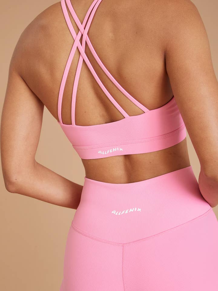 Eco Rib Cross Back Sports Bra (Pink) for wholesale by All Fenix