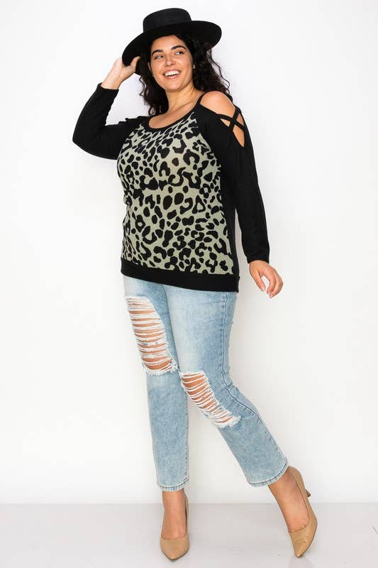 A.gain – Großhandel Strickoberteil – Damen – 10766LP561 - COLD-SHOULDER-TOP MIT TIERMUSTER IN ÜBERGRÖSSE15