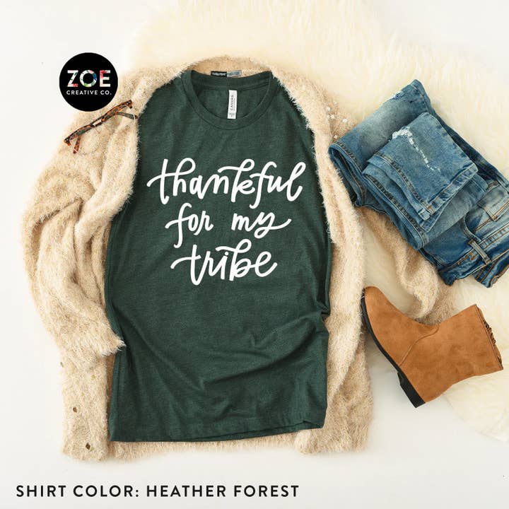 Chemise de Thanksgiving pour maman, Thankful for My Tribe, T-shirt Thankful pour la vente par Zoe Creative Co