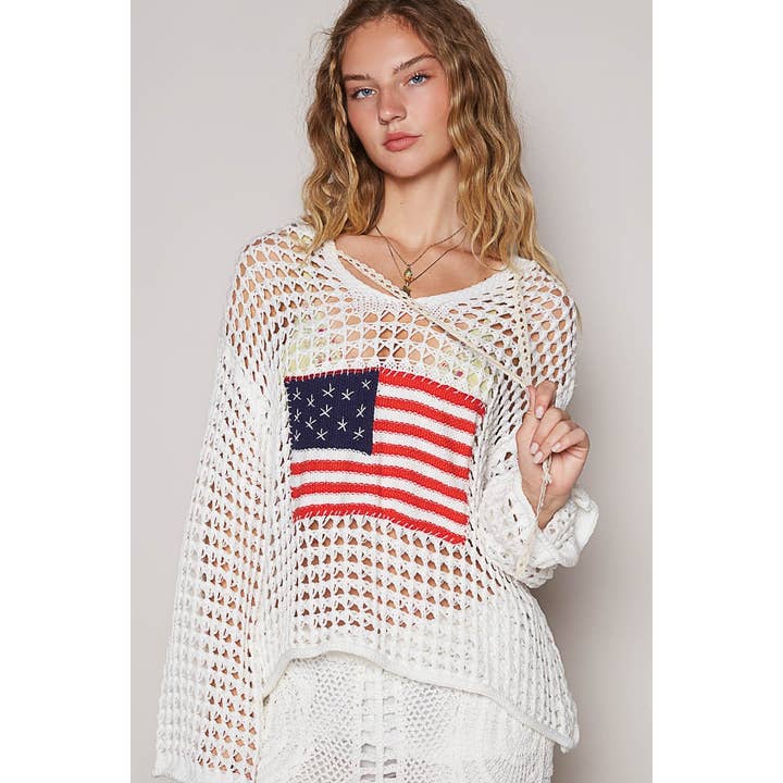 Apolline - Wholesale Knit Sweater - Women's - V Neck American Flag Hoodie Sweater Patriotic Cozy and Styli2