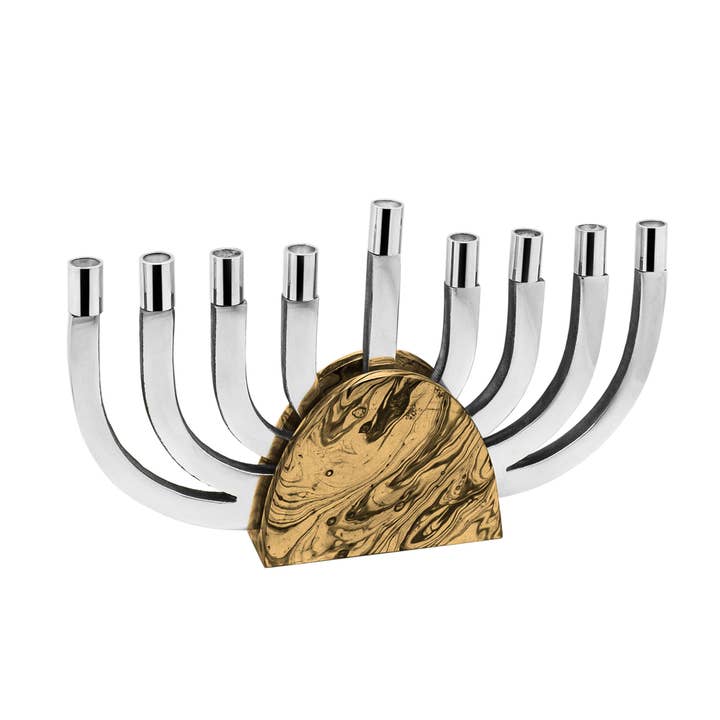Aluminium Menorah with Swirls for wholesale by Boker-Tov Shalom