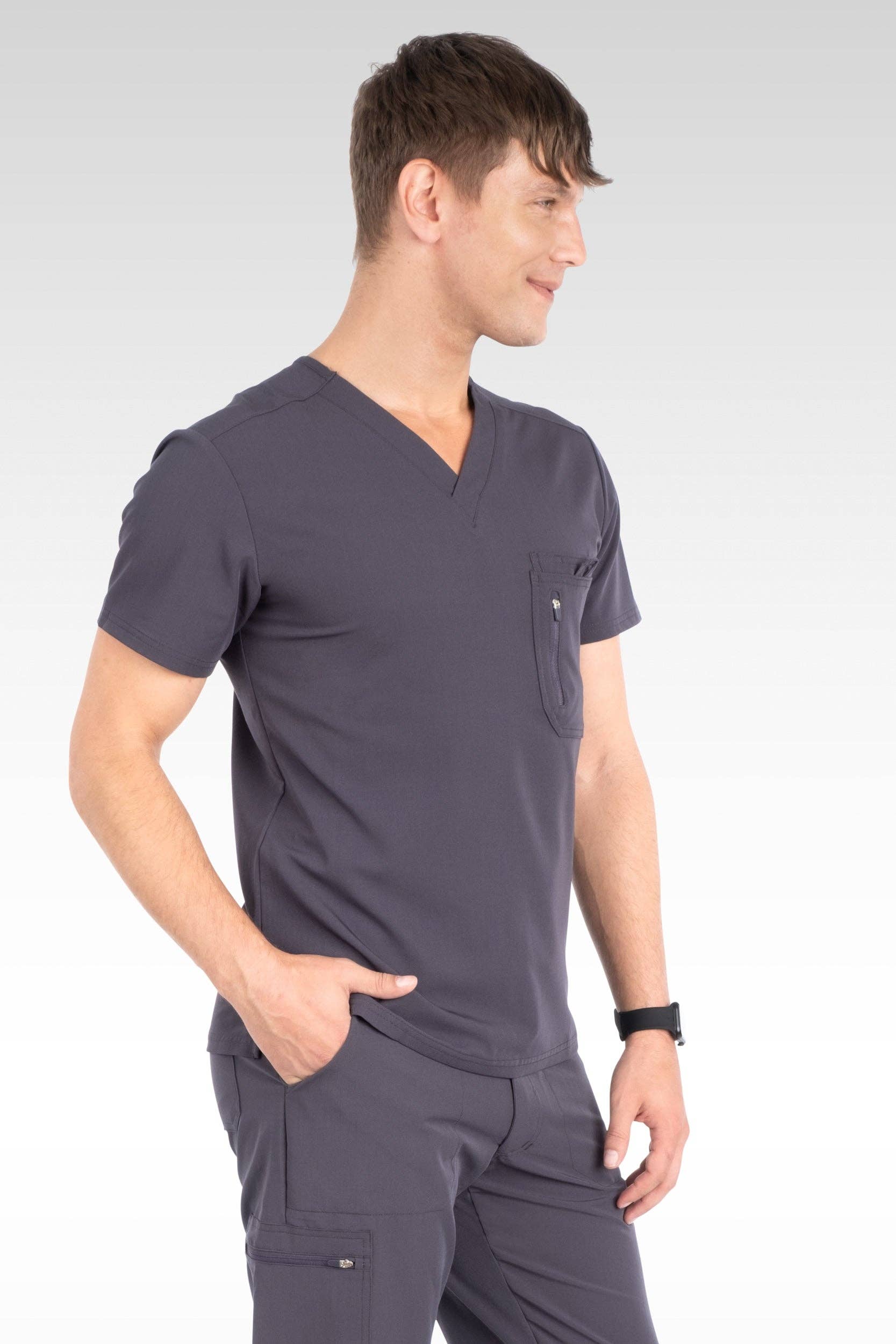 Aura Naturale - Venta al por mayor Uniforme de sanidad - Hombre - Caspian Hombre Clásico Cuello en V con 4 Bolsillos Blusa de Uniforme Médico (95001)22