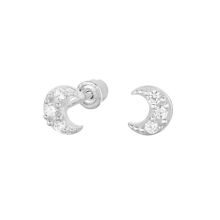 14k Gold Cresent Moon CZ Stud Earrings for wholesale by Paris Jewelry