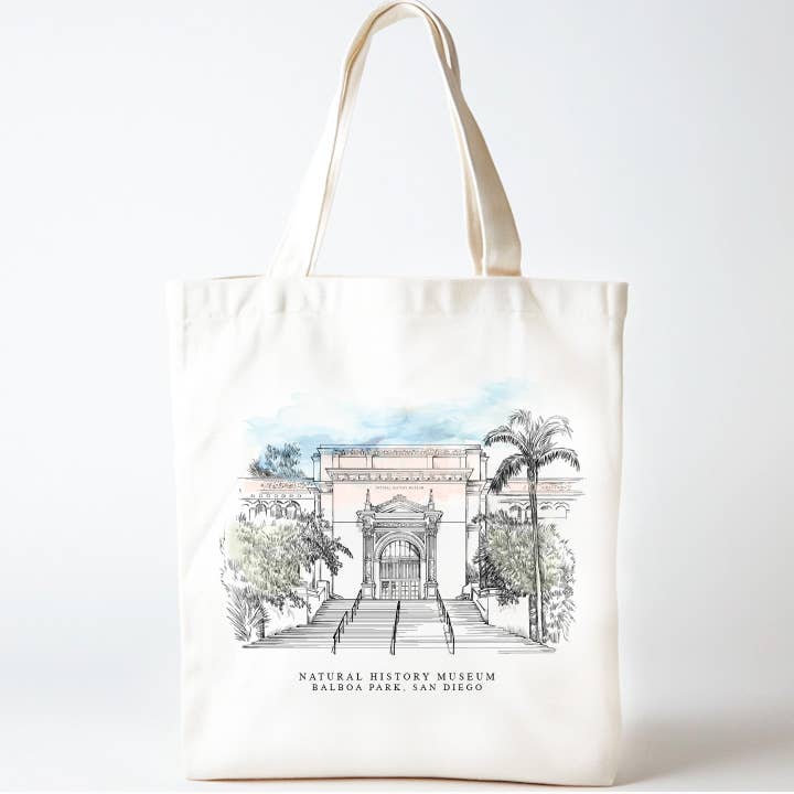 Balboa Park Natural History Museum Tote Bag – San Diego NAT Landmark Canvas Tote for Museum Gift Shops for wholesale by ArteCart