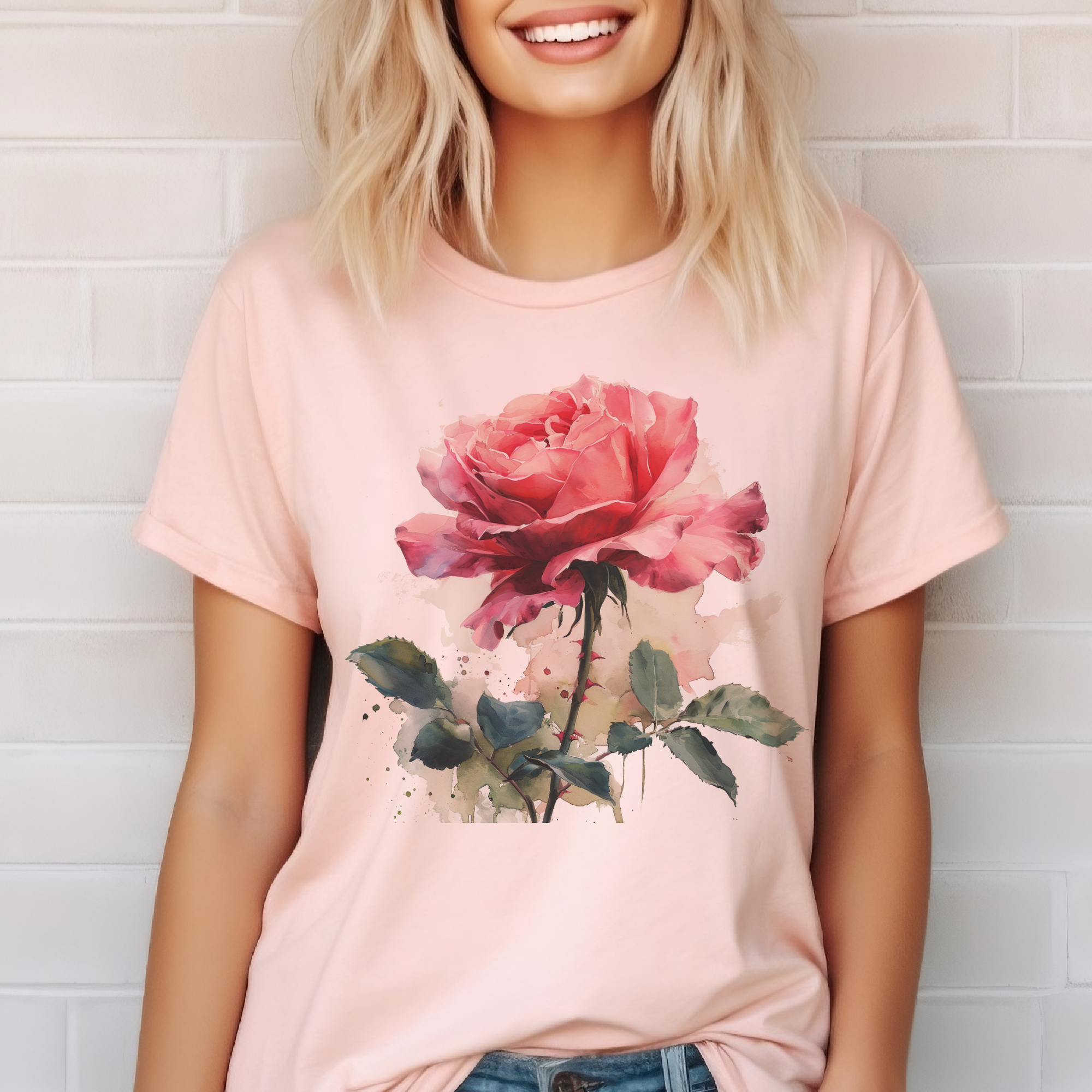 Par.tees by Party On! - Wholesale T-Shirt (Graphic) - Women's - Rose Flower Watercolor Red Floral Garden Florist Graphic Tee1