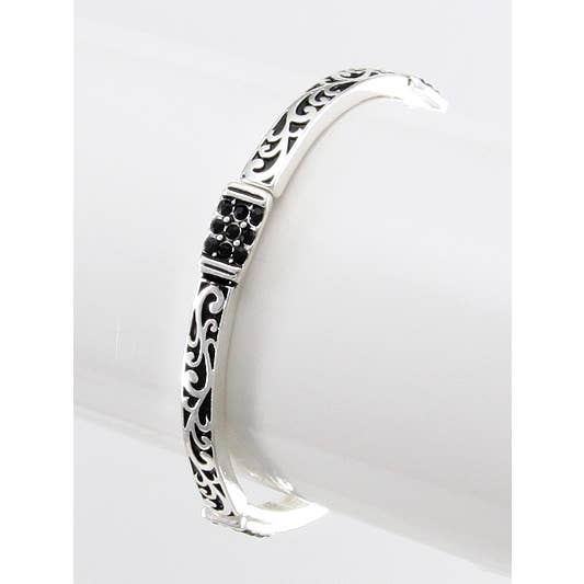 FR5698 Pulseira Elástica de Filigrana em Metal Jet Rhinestone por atacado de 0011 PREMIERE