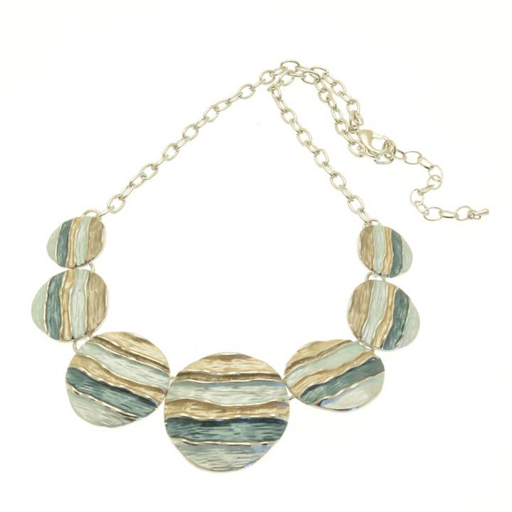 Green and Mink Striped Circle Necklace for wholesale by Miss Milly Limited