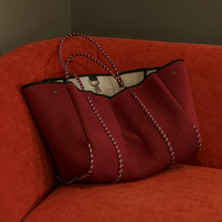 LARGE NEOPRENE TOTE BAG BURGUNDY for wholesale by Pop Ups Brand