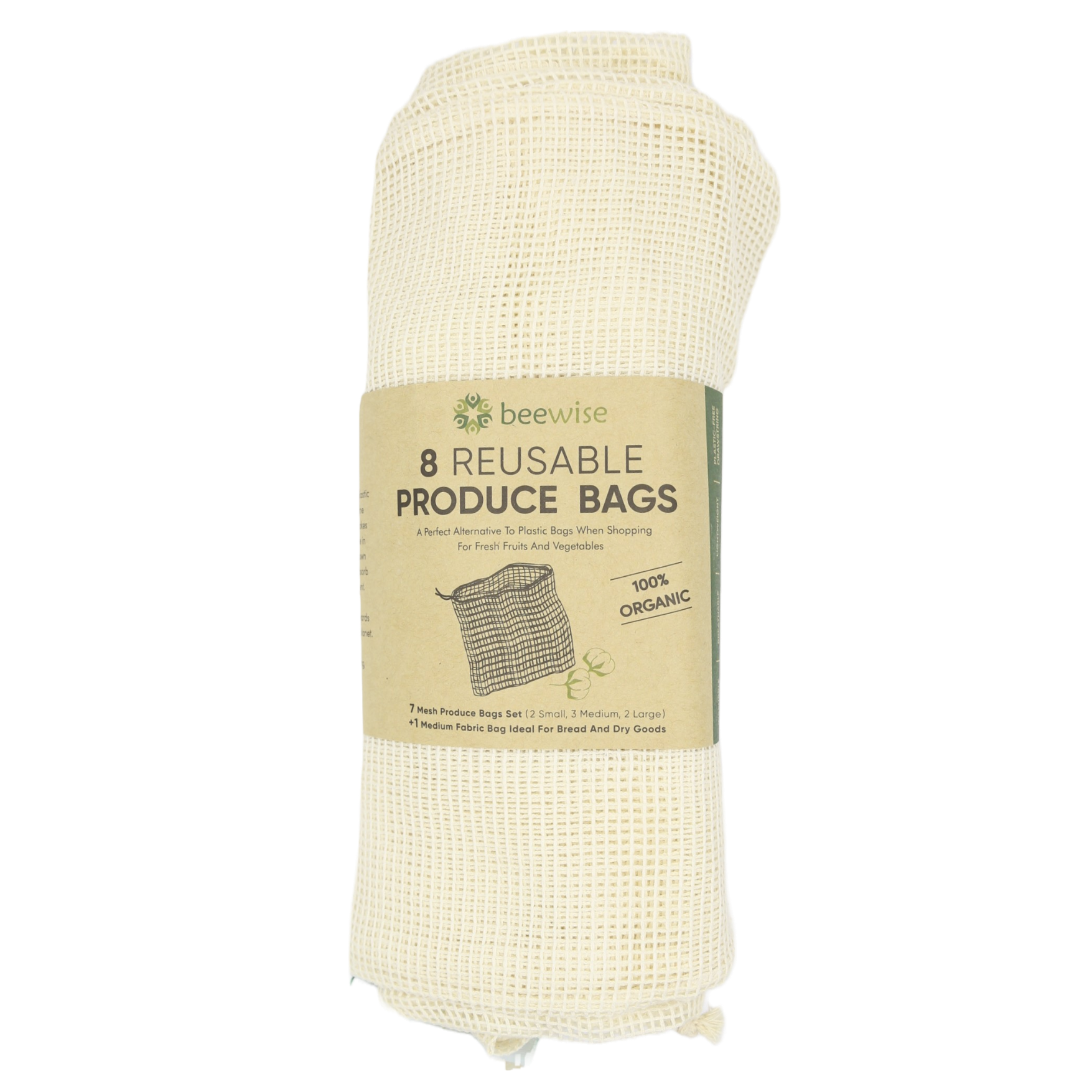 Beewise - Wholesale Grocery/Shopping Bag - Reusable Produce Mesh Bags Set x 8 | Organic Cotton6