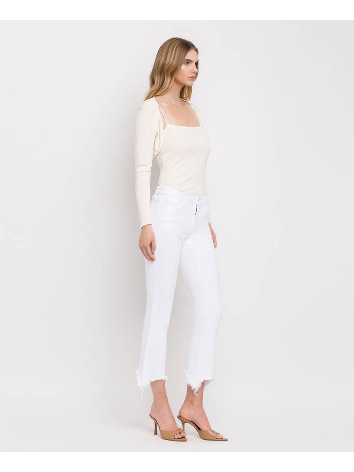 OPTIC WHITE MID RISE DISTRESSED HEM ANKLE BOOTCUT JEANS T6047WH for wholesale on Faire5