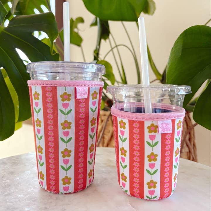 Elle Nicole - Wholesale Drink Huggers & Koozies - Coffee Cup Cover - Tulip Stripes - Iced Drink Sleeve
