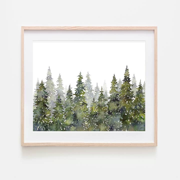 Watercolor Pines Art Print for wholesale by Broken Paddle Studio
