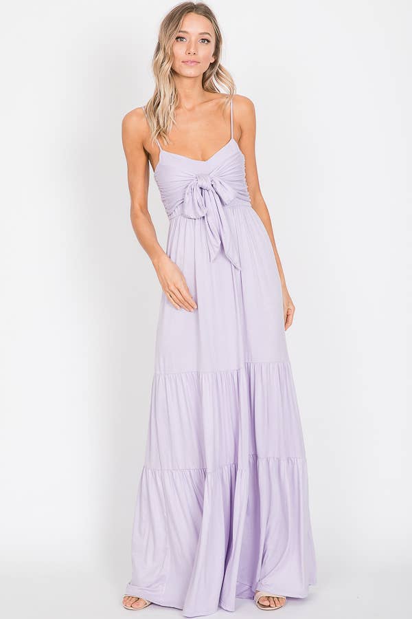 7th Ray - Vendita all'ingrosso Vestito - Donna - Abito lungo a balze con nodo frontale casual e spalline sottili D230722