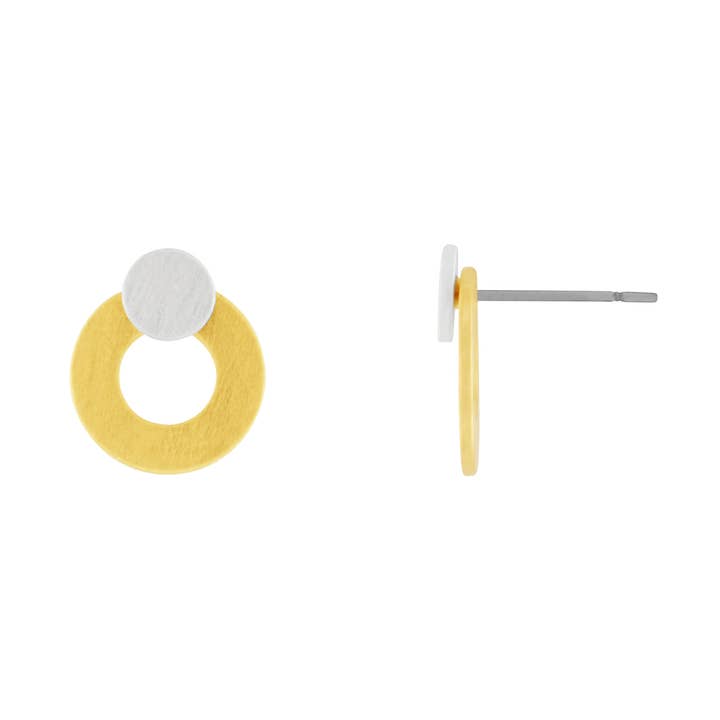 Theia Circle Dot 2in1 Earring Gold & Silver Plating for wholesale by Dansk Copenhagen
