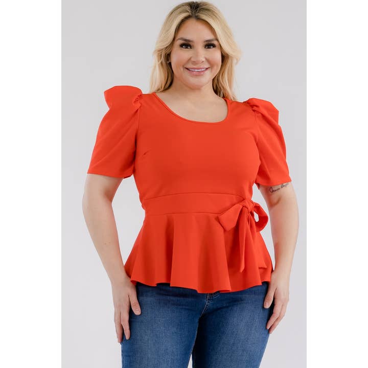PLUS STORLEK RUND HALS PUFF ÄRM PEPLUM BLUS för wholesale av Curve Market